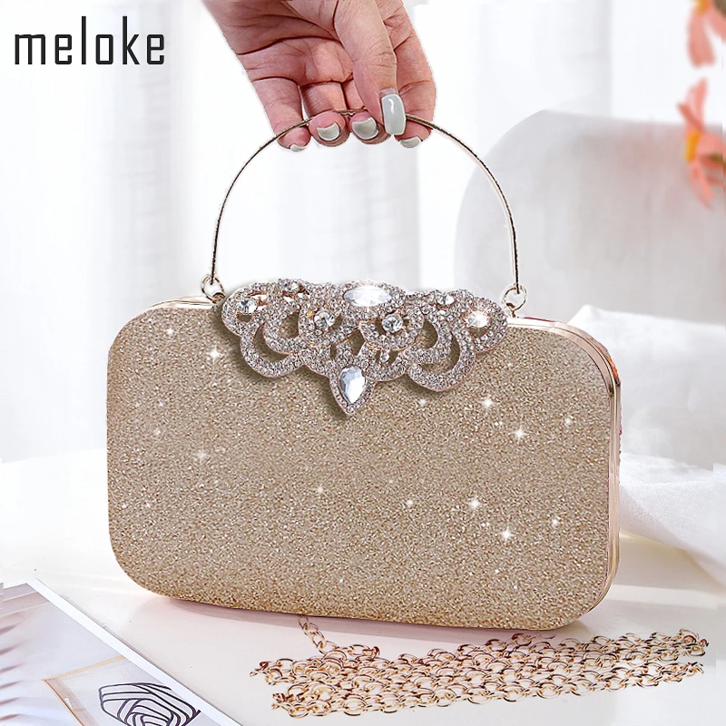 

Meloke new fashion Sequined Scrub Clutch Women's Evening Bags Bling Day Clutches Gold Wedding Purse Female Handbag MN2021