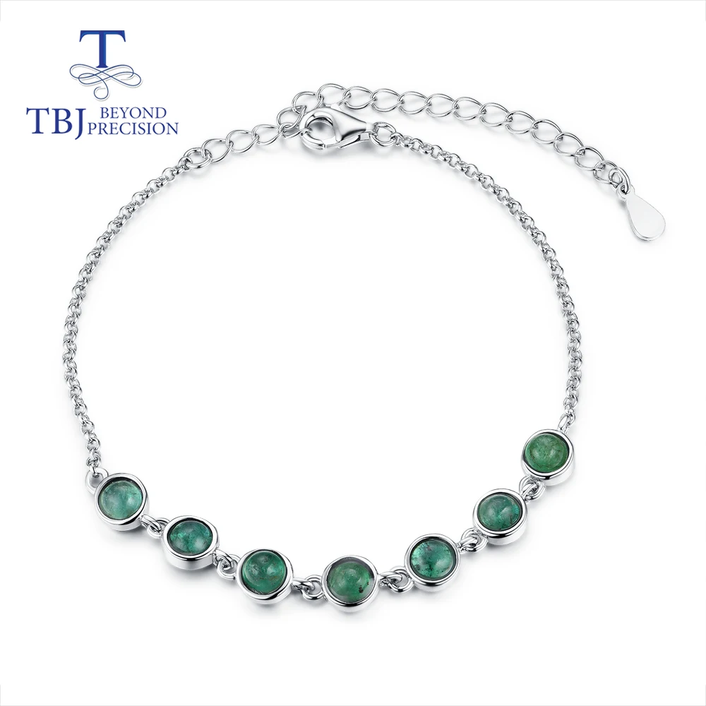 TBJ натуральный 2.5ct Замбия Изумрудный браслет драгоценный камень 925 Стерлинговое