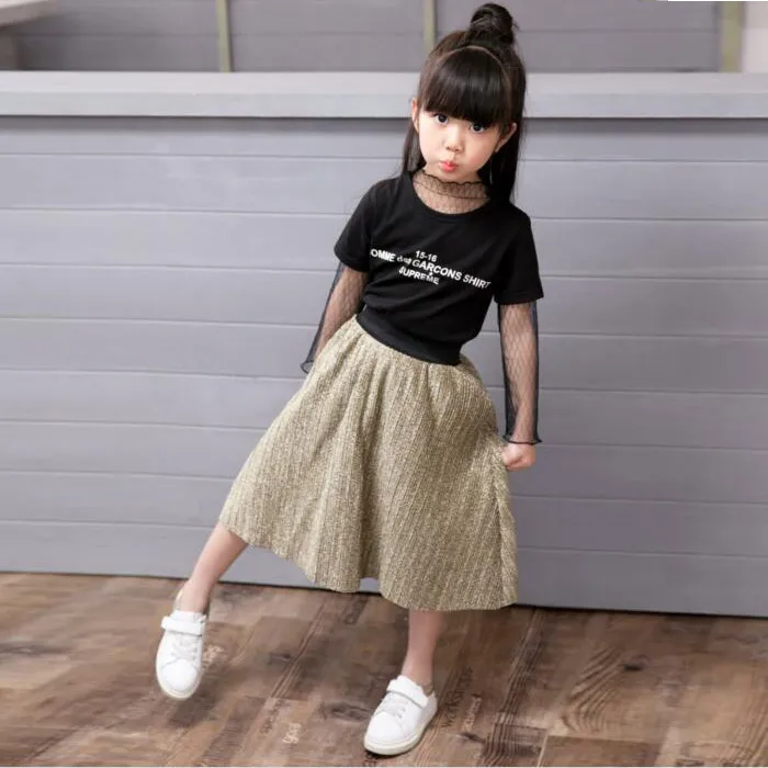 Одинаковые комплекты для семьи юбки мамы и дочки цвет металлик модные длинные