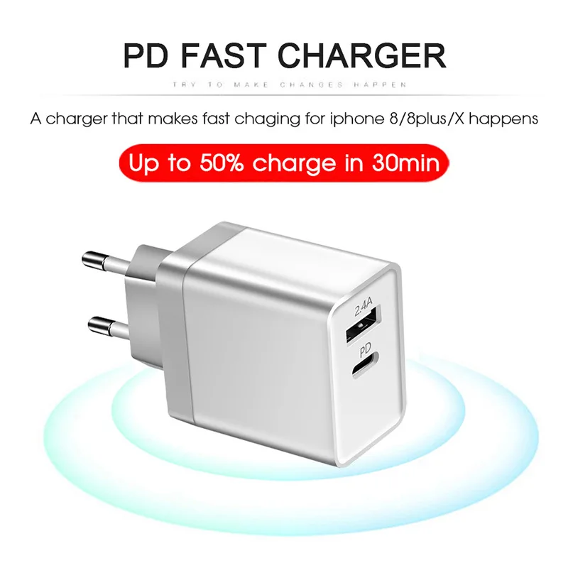 PD3.0 и QC3.0 двойной порт USB настенное зарядное устройство адаптер вилка для IPhone 12 11 Xs