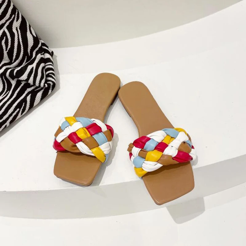 

TAOFFEN Women Sandals Fashion Street Colorful Slippers Flats Summer Shoes Woman Casual Home Outdoor Footwear Size 35-41
