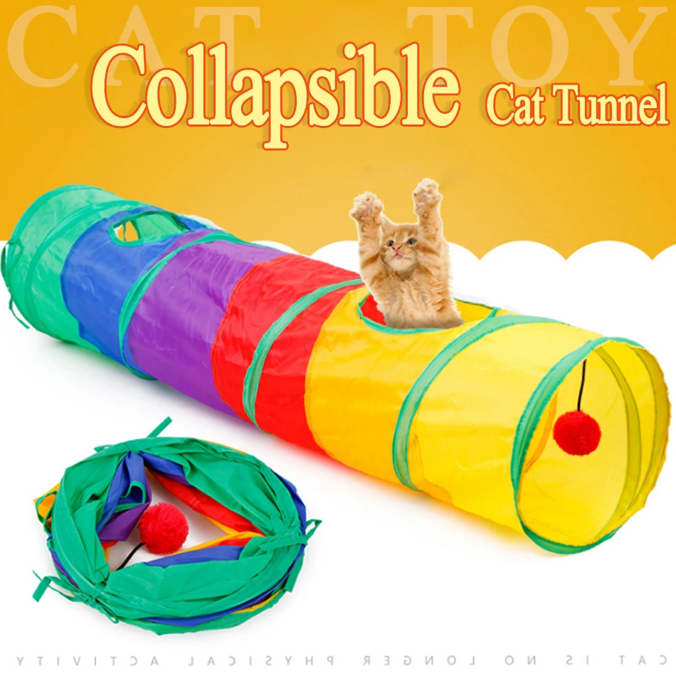 

Collapsible Cat Tunnel Funny Pet Cave Cat Play Rainbown Tunnel Foldable 2 Holes Cats Supplies Kitten Toy Bulk Toys Rabbit Tube