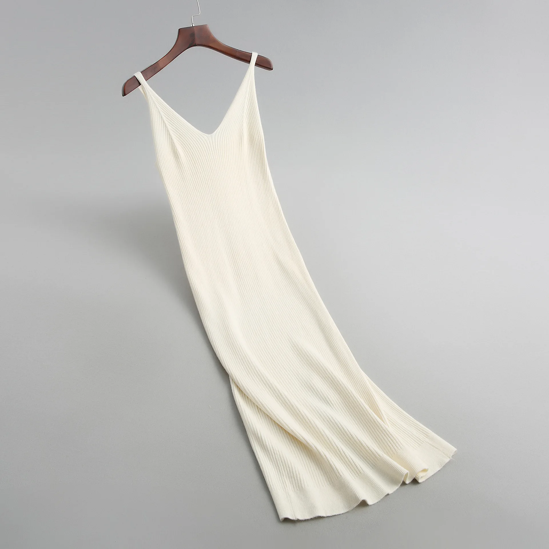

HXJJP 2020 Spring Autumn Women Vest Dress Korean Knitting Bottoming Suspender Sweater Dress Solid Sleeveless V-Neck Tank Dress