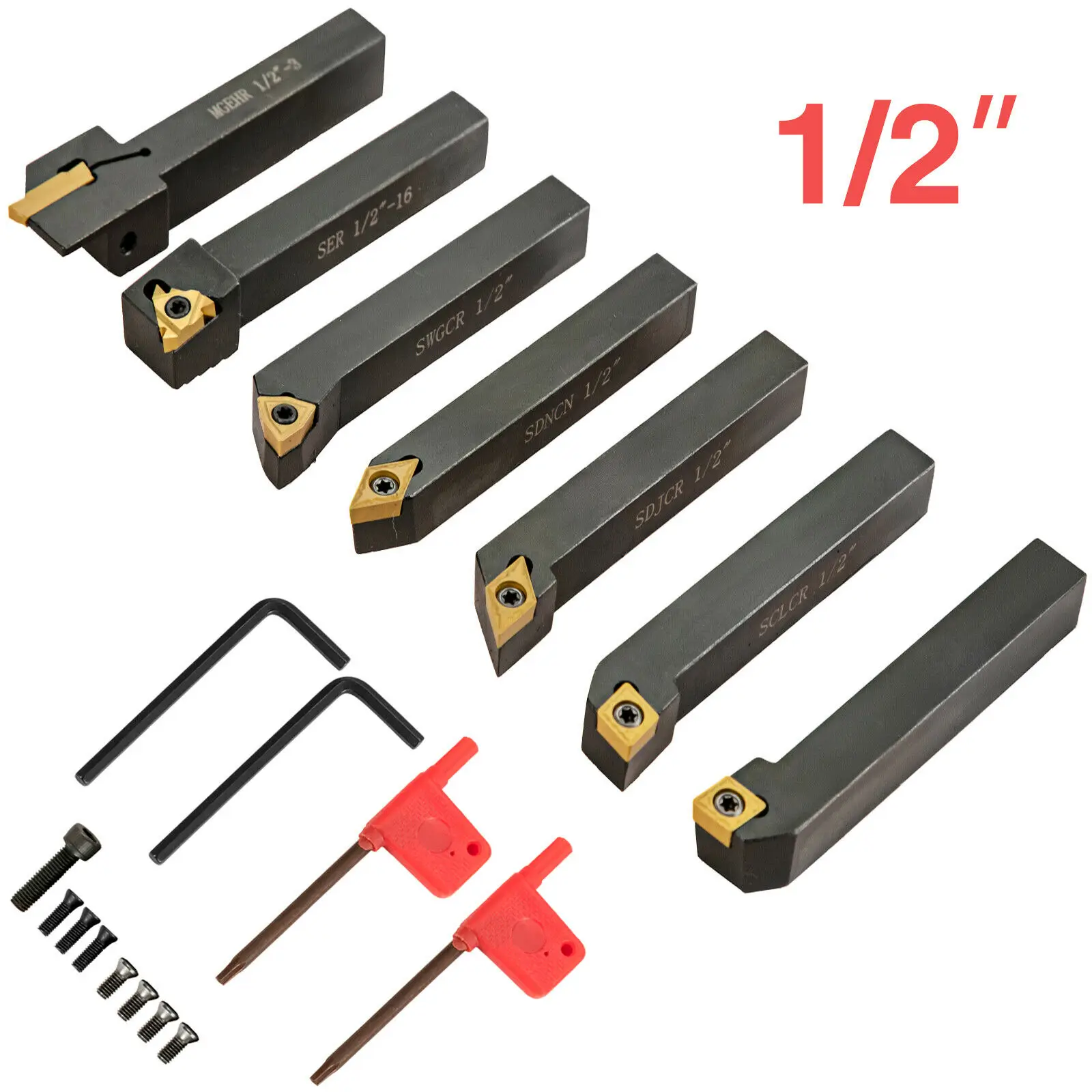 

Carbide Indexable 1/2'' 7pcs/et Lathe Turning Threading Tool Lathe Cutter Metal Insert Cutter Bit