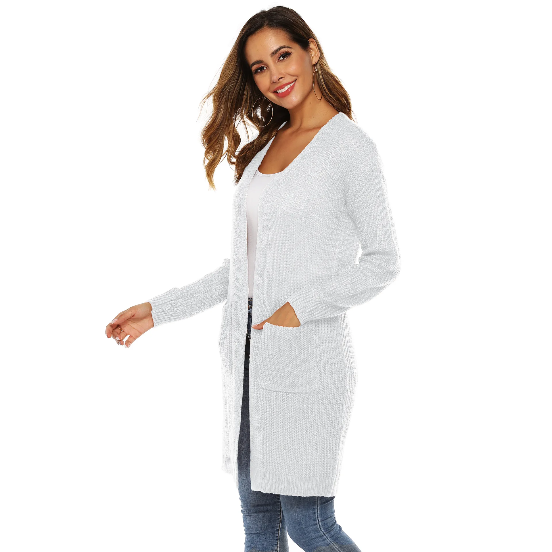 KALENMOS Женская мода осень зима средней длины трикотажные кардиганы женские