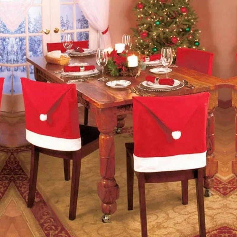 1/2/4/6/8Pc Christmas Chair Cover Cap Non-woven Dinner Table Red Hat Back Navidad Xmas Decoration For Home | Дом и сад