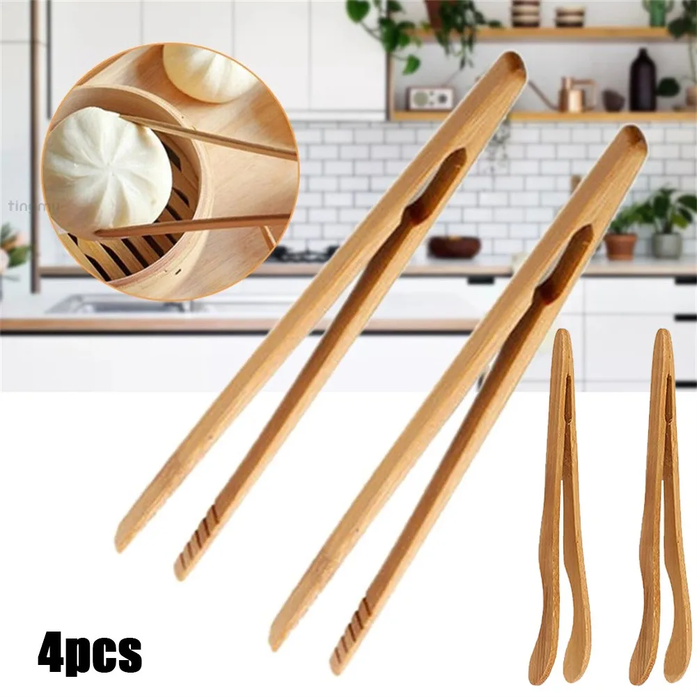 

Wooden Tea Tweezer Bacon Tea Clip Tongs Bamboo Salad Food Toast Bend Clip Straight Clips Kitchen Accessories Teaware