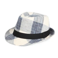 wholesale classic spring and autumn checked panama fedora hats men and women jazz caps