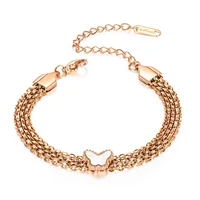 charms bracelets for women rose gold butterfly stainless steel multilayer chain adjustable armband jewelry kpop accesorios mujer