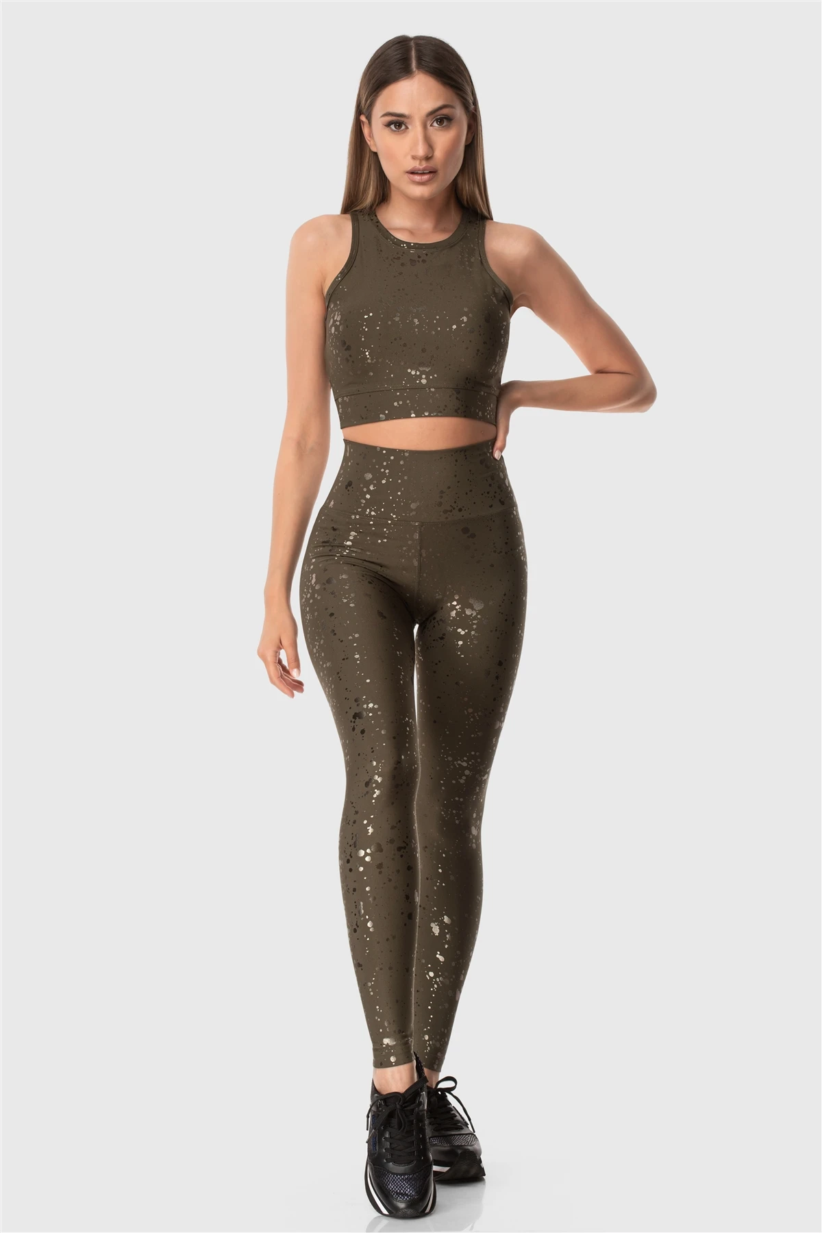 Superstacy High Waist Patterned Khaki Sports Leggings