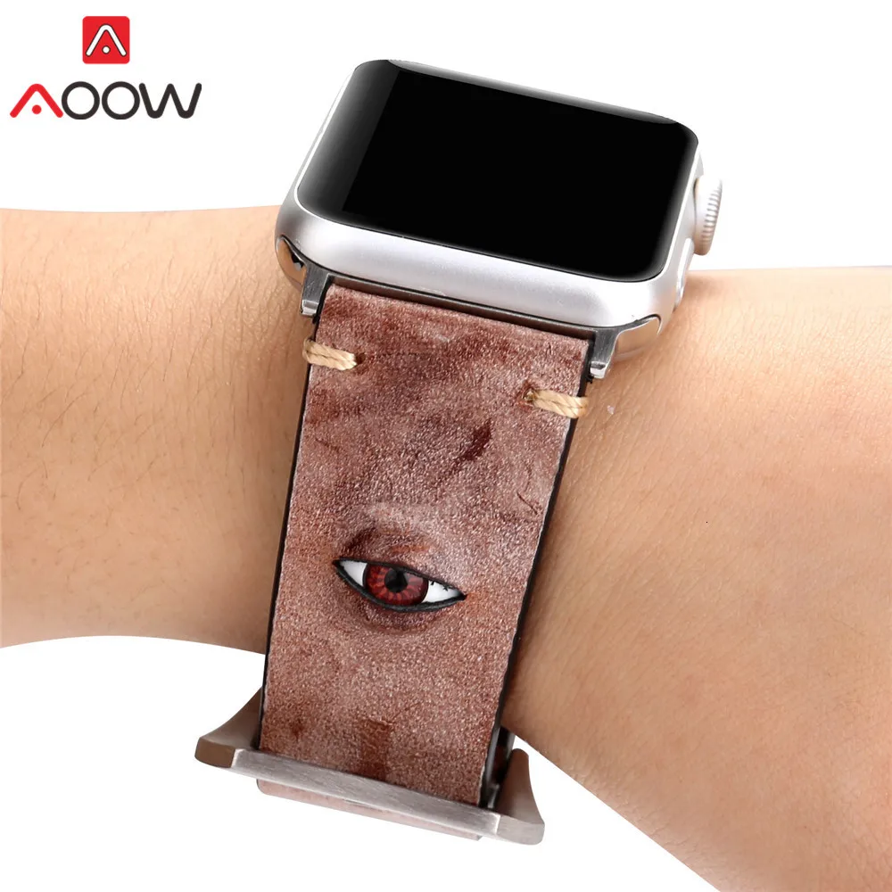 Зеленый кожаный ремешок для Apple Watch 40mm 44mm 38 мм 42 мм глаза деко запасной браслет ремешок Ремешок для iwatch 1 2 3 4
