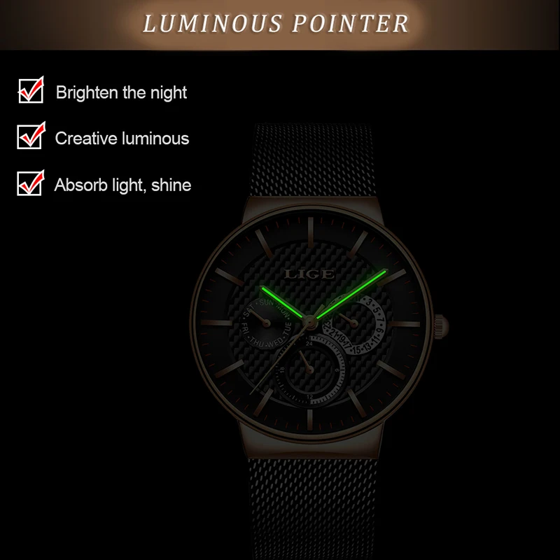 Часы наручные LIGE женские кварцевые модные креативные повседневные с сетчатым