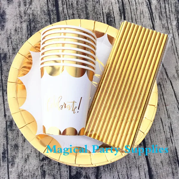 

Free Shipping 32pcs Foil Gold Paper Drinking Cup House Moving School Celebration Party Supplies Disposable Tableware