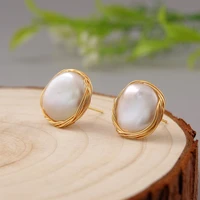 coeufuedy baroque natural freshwater big pearl earrings for women party gift stud earring handmade creativity fine jewelry