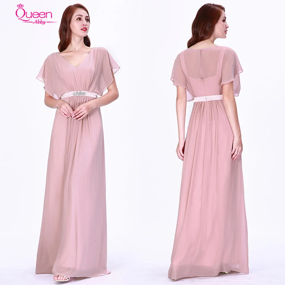Платье подружки невесты Простое розовое ТРАПЕЦИЕВИДНОЕ шифоновое платье в пол с
