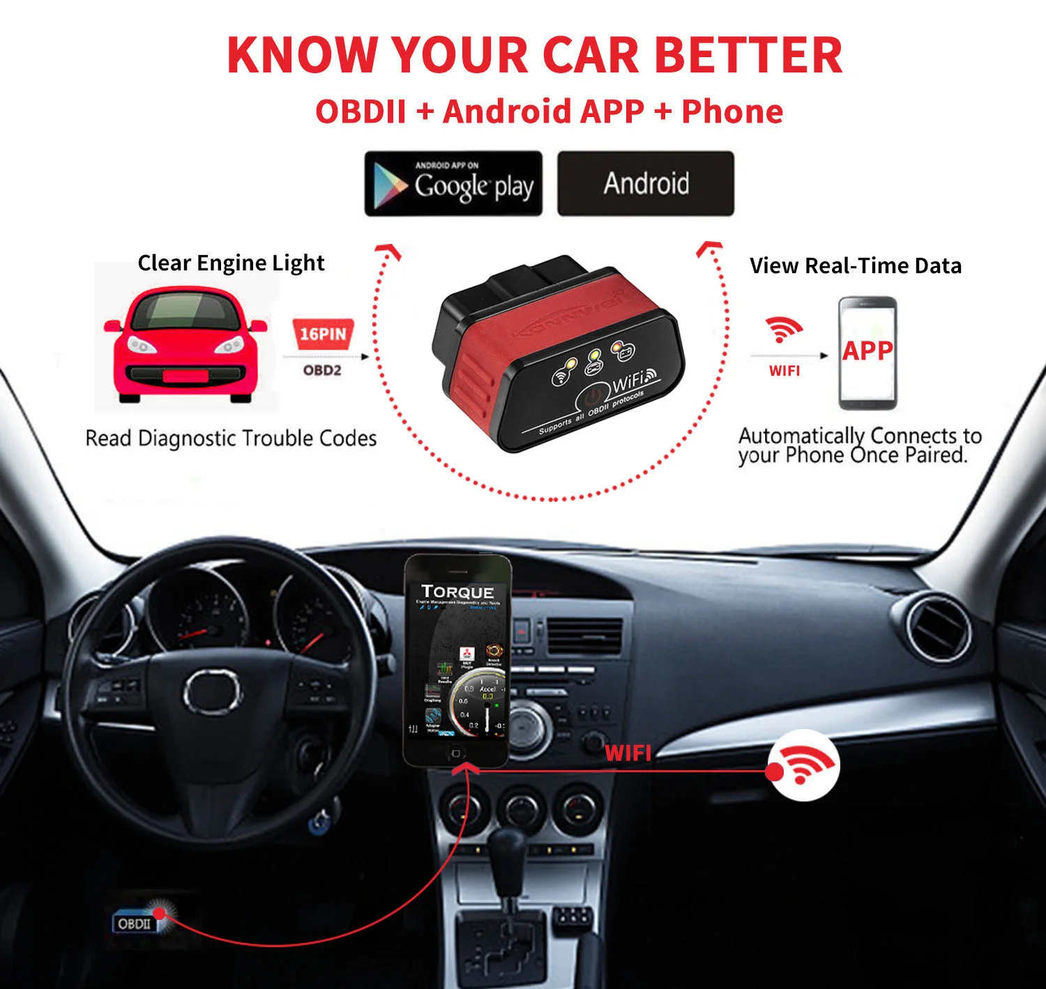elm327 kw903 obd2 scanner pic18f25k80 bluetoothwifi obd 2 diagnostic tool code reader auto scanner car troubleshooting scanner free global shipping