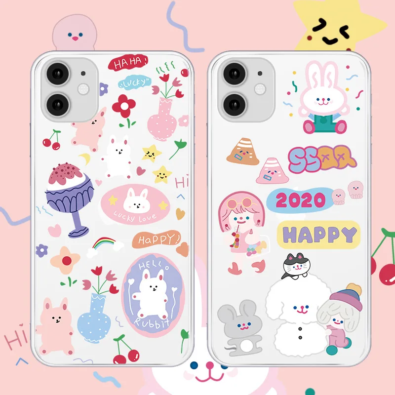 Чехол для телефона Sweet bunny Chow kawaii девочек iPhone 12 11 Pro Max Xs max XR X 7 8 Plus mini 7Plus милый