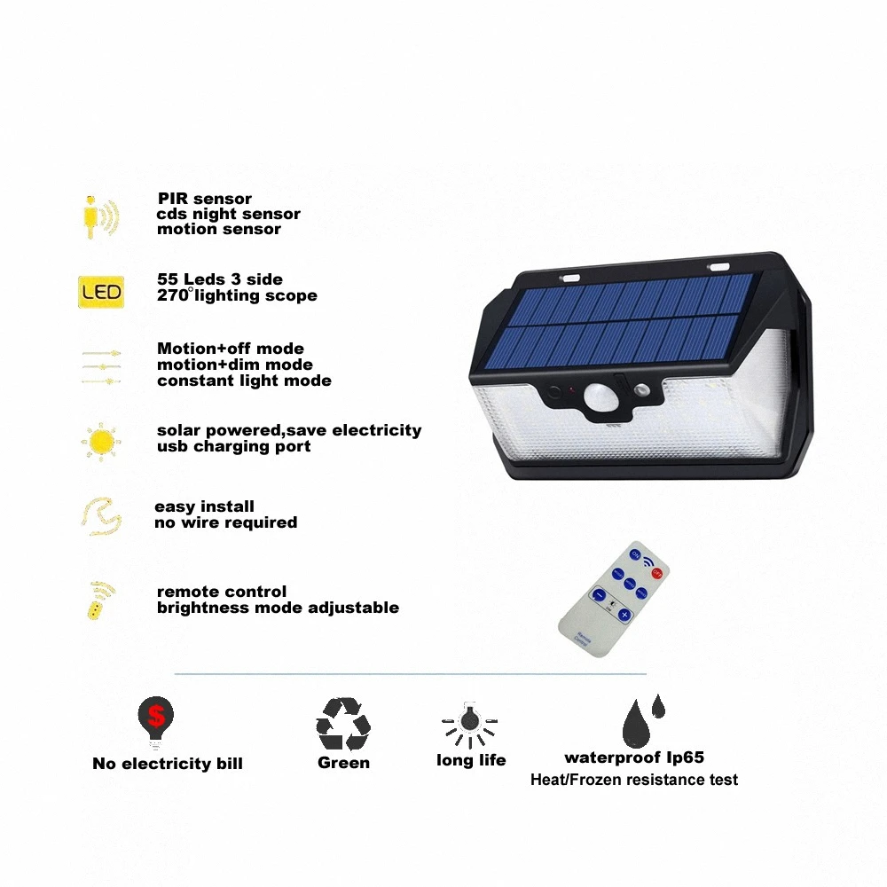 55 светодиодов Солнечный свет дистанционное управление радар 3 стороны Освещение