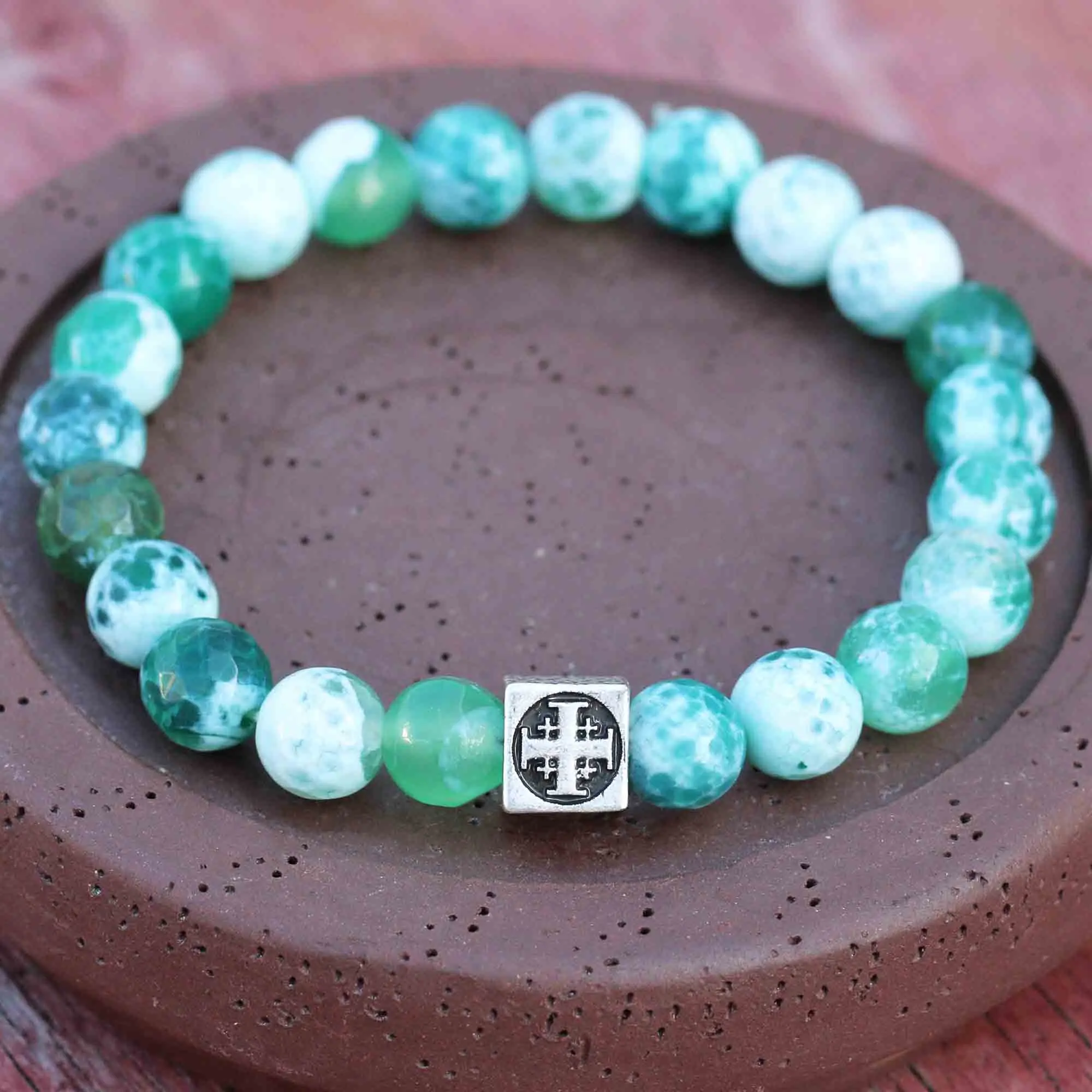 Green Agate Иерусалимский камень браслет крестовоздвиженская православная коллекция мужские женские подарки - Окраска металла: Green Agate