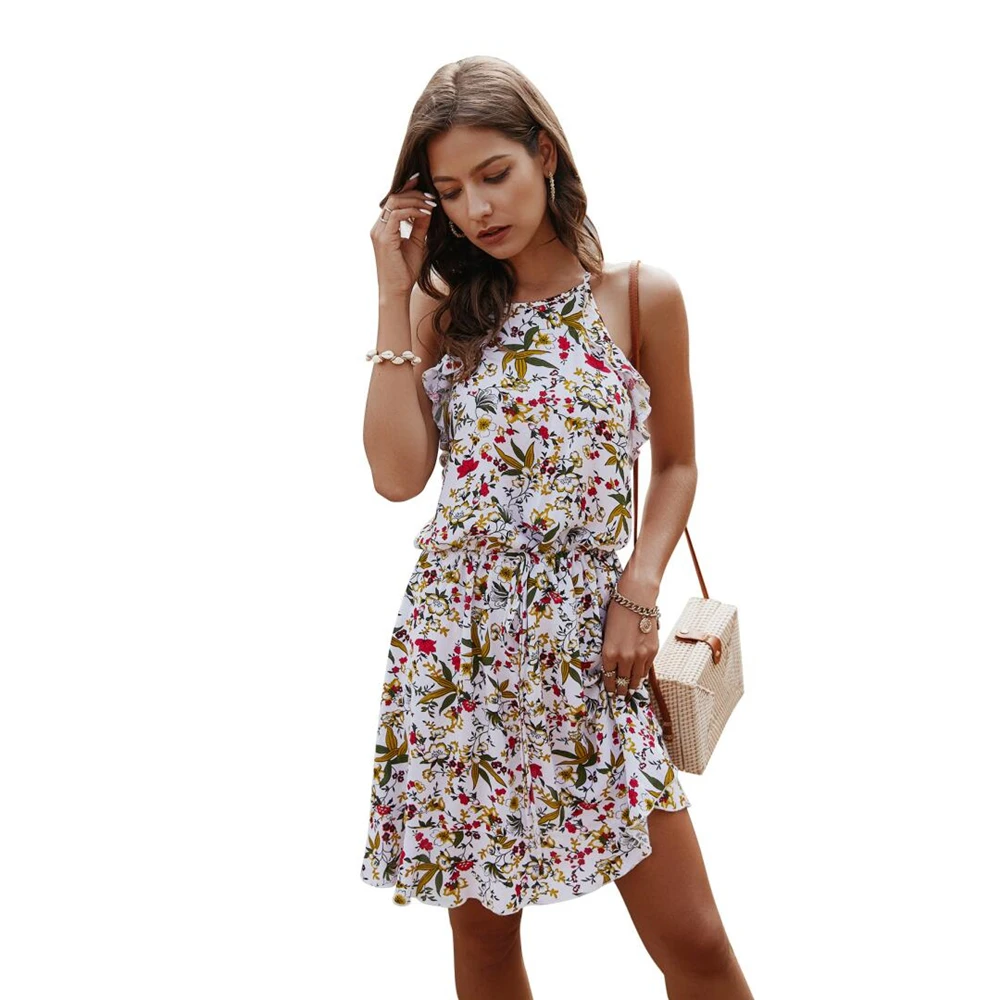 

Женское пикантное летнее облегающее платье с цветочным принтом и лямкой на шее, женский пляжный сарафан, Короткое женское мини-платье с обо...