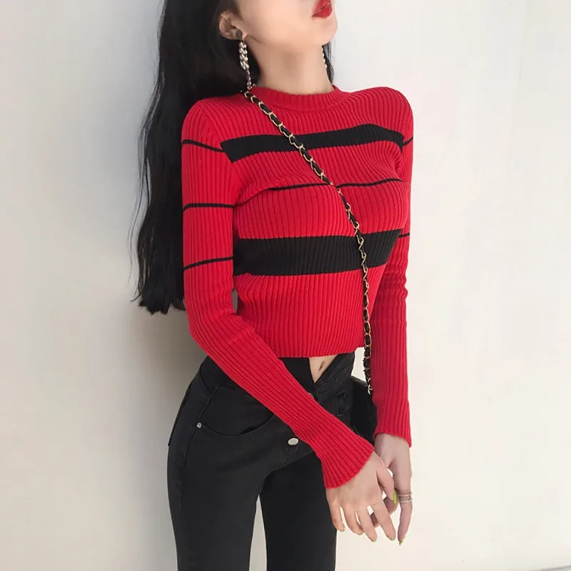 

Women Slim Long-Sleeve Autumn Winter Knitted SweaterBottomming Tops Knitwear Korean Basic Pull Femme