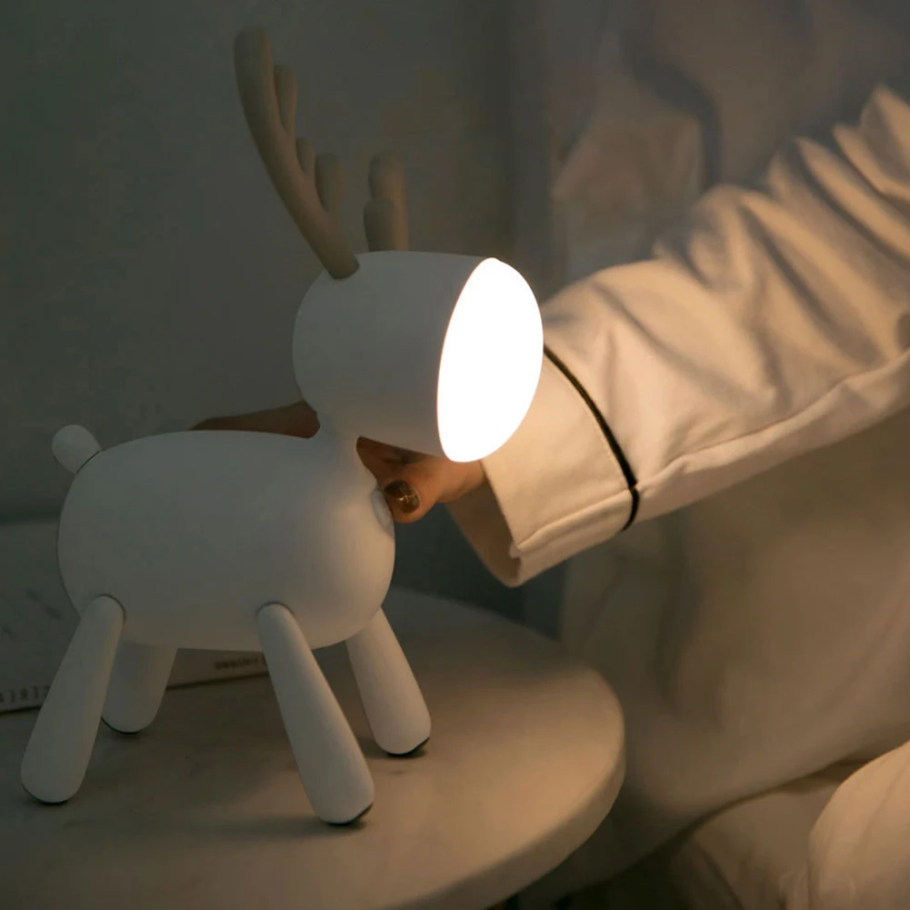 

Cute Cartoon Desk Night Lights Elk Deer Rotary Tail Lamp Adjustable Timing USB Lamps Table Kids Bedroom Decor Desktop Decoration