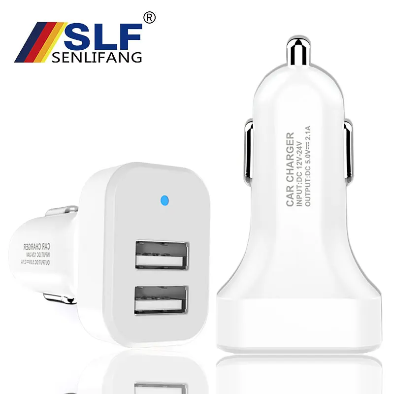 Устройство зарядное автомобильное белое/черное с 2 USB портами и светодиодной