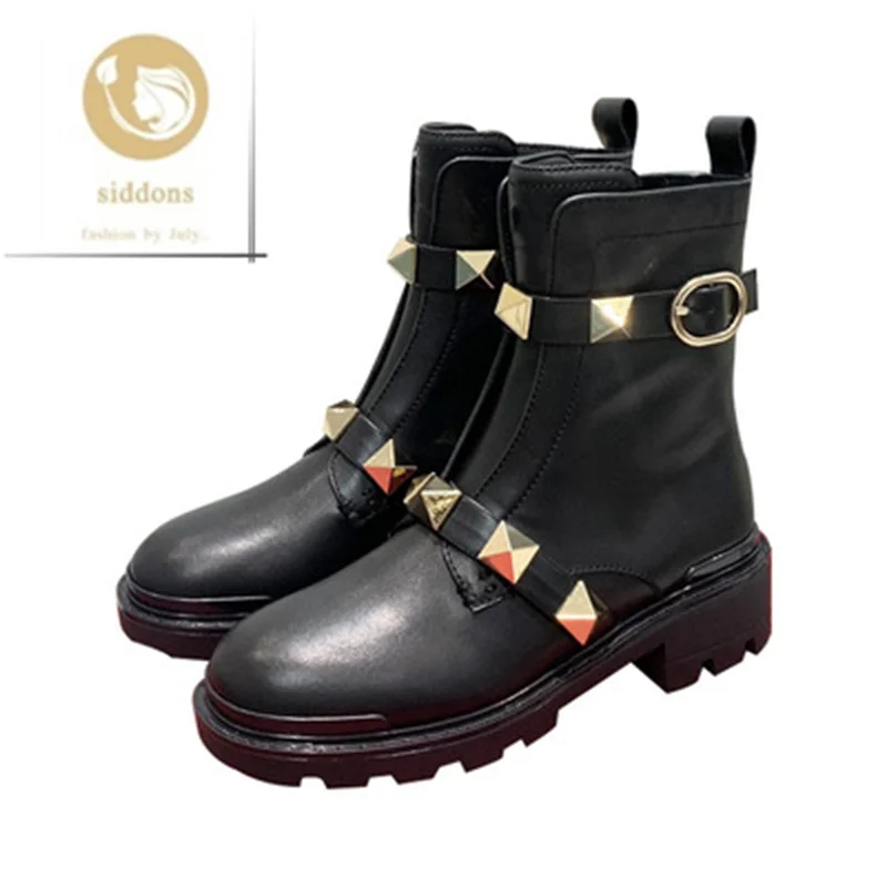 

Thick-soled Martin boots women's mid-tube 2021 new rivet side zipper Chelsea boots British style leather ankle boots