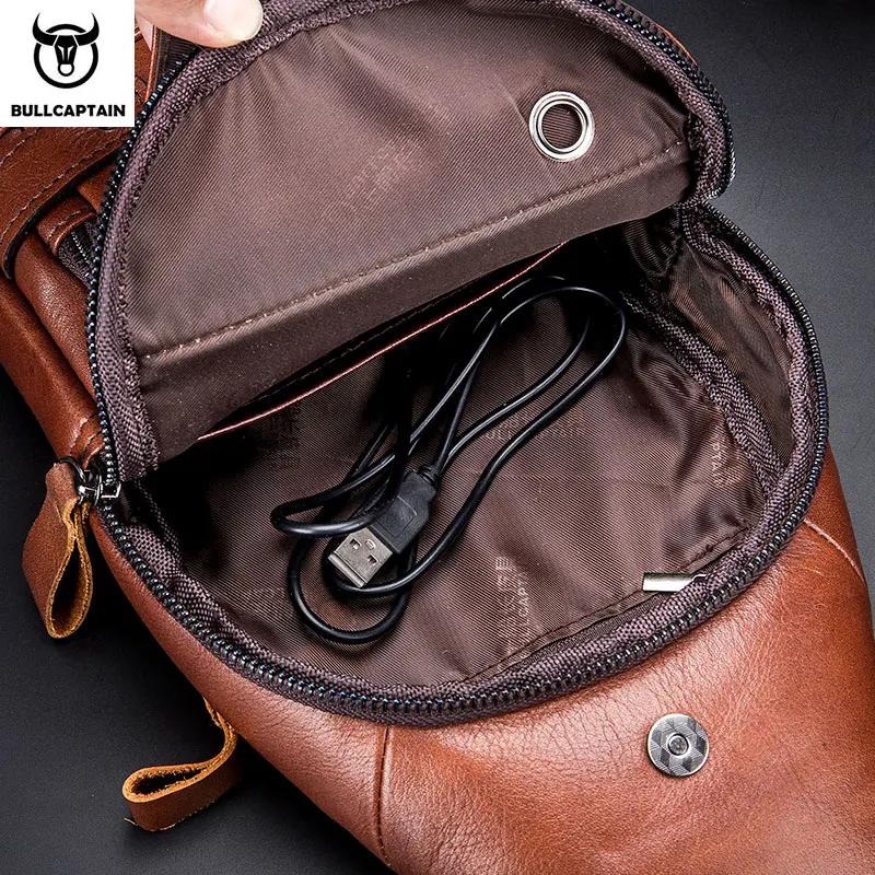 

Bullcaptain Leather Men's Chest Pocket One Crossbody Bags with Usb Rechargeable Chest Bag Can Be Used for 7.9 Inch Ipai Pockets