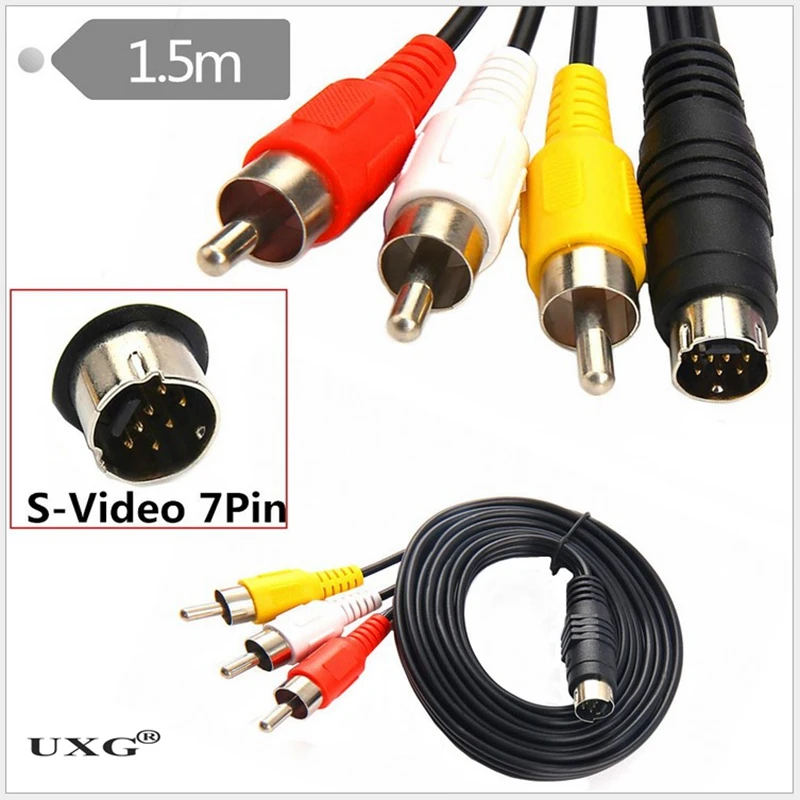 

Преобразует 7-контактный кабель S-Video в 3-контактный кабель RCA, 7-контактный адаптер на 3 RCA TV кабель 1,5 м 5 футов