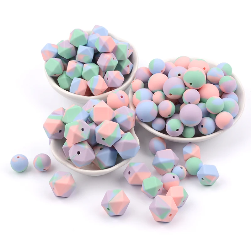 Cuentas de silicona para dentici&oacute;n de beb&eacute;, abalorios redondos de colores para dentici&oacute;n, hex&aacute;gono libre de BPA, 20 Uds.-1