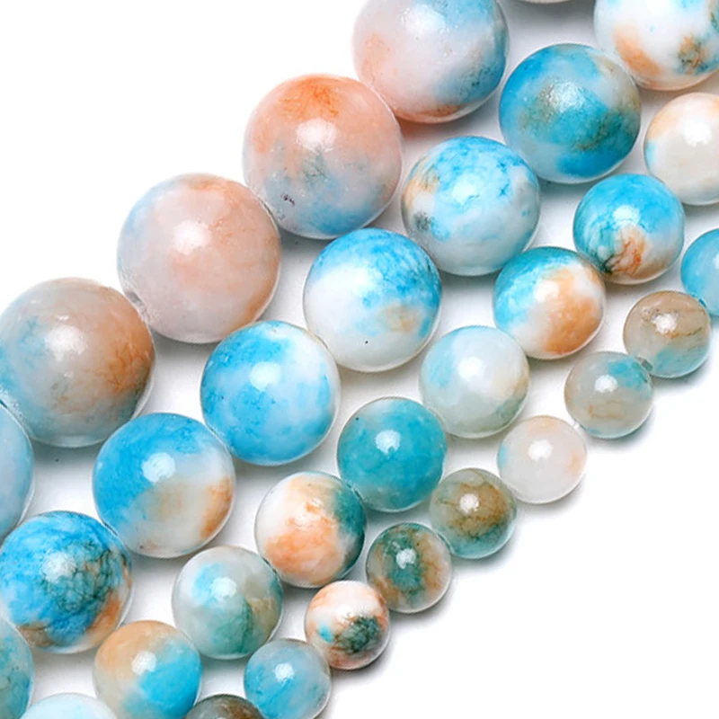 

Natural Blue White Persian Jades Smooth Round Gem stone Beads 6/8/10/12 mm For DIY Bracelet Jewelry Making Wholesale