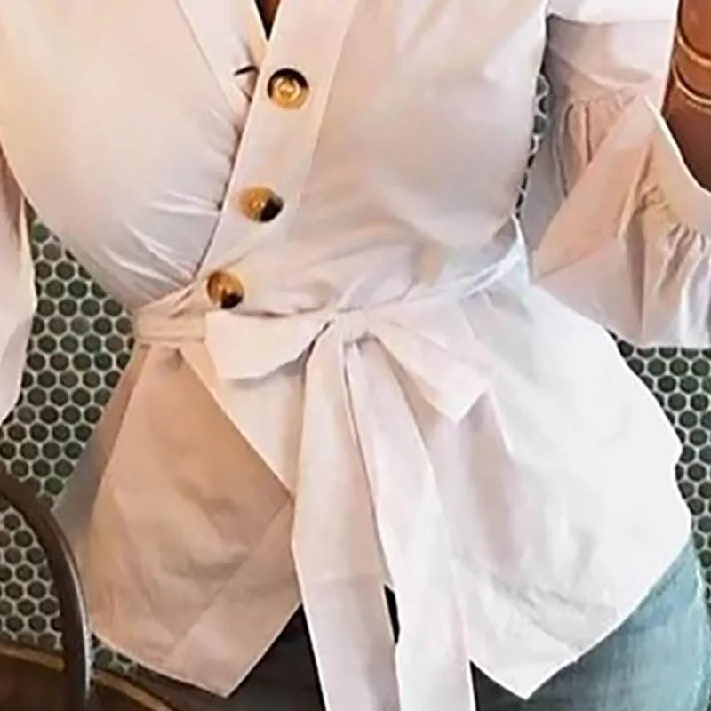 Женская блузка с надписью длинным рукавом-фонариком офисная для осени и зимы