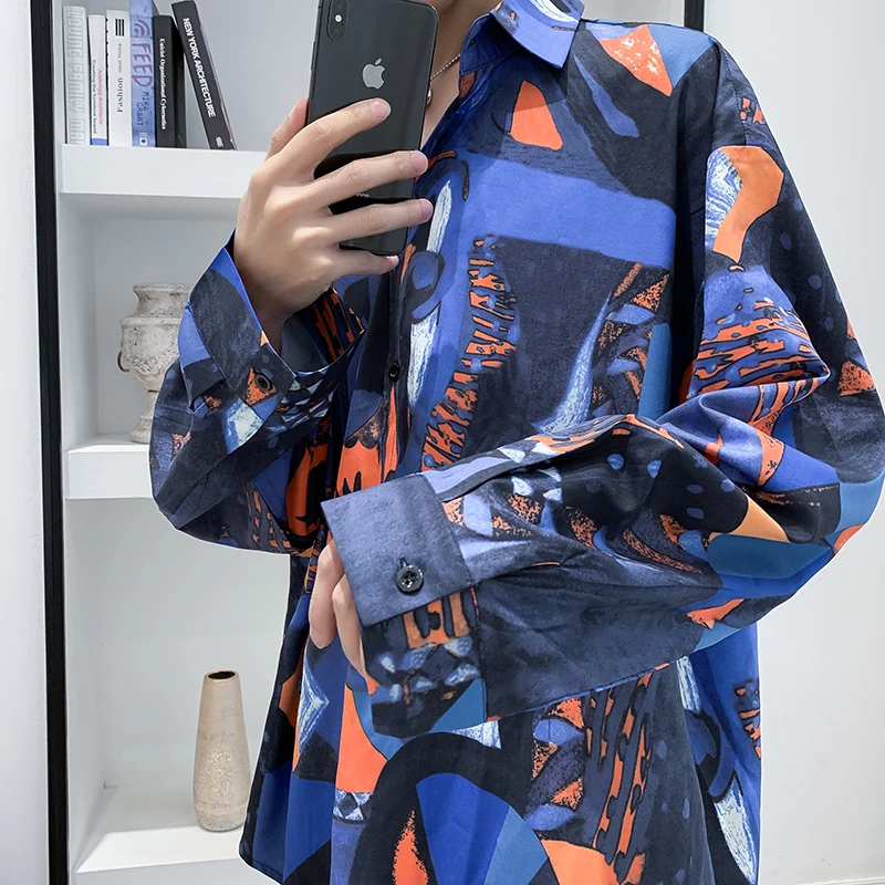 

Men's Casual Hawaiian Shirt Lazy Style Loose Lantern Sleeve Mens Clothes Fashion Shirts Hip Hop Streetwear Casual Male Tops