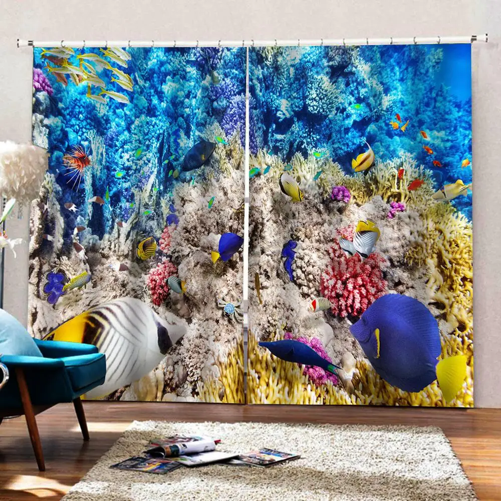 Photo Custom 3 D Underwater World Dolphin Cartoon Children Curtain For Living room Bedroom Blackout Window Drapes Sets | Дом и сад