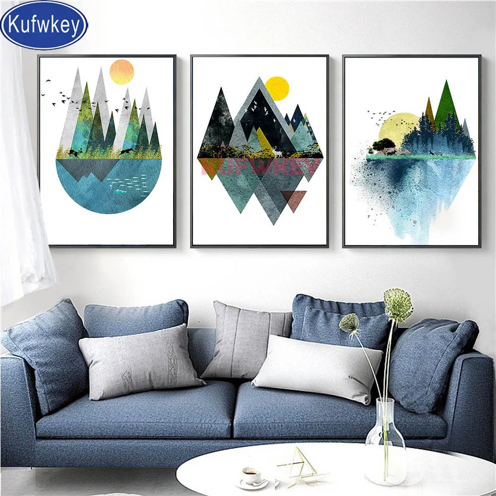 

3 pcs diamond mosaic geometric abstract art Landscape Diamond painting cross stitch kit Diamond embroidery wall painting Scenery