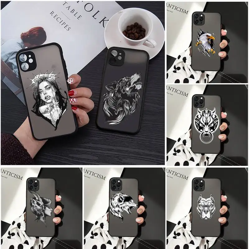 

Beauty beast wolf dragon wild boar Phone Cases Matte Transparent for iPhone 7 8 11 12 s mini pro X XS XR MAX Plus cover funda
