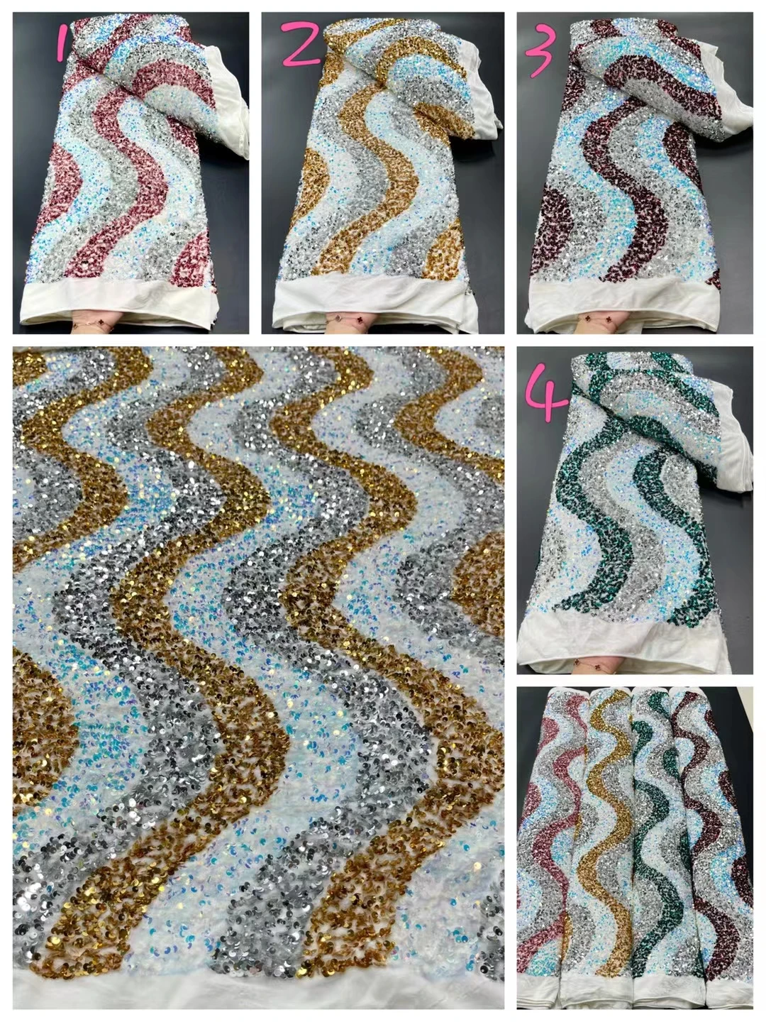 

2021 New Arrival Sequince Tulle Fabric Lace Latest Nigerian Sequin Embroidered Fabric 5 Yards Net Lace For Party Dress