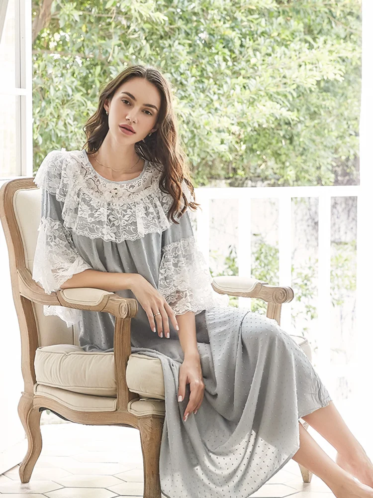 

Nightgown Cotton Lace Women Long Dress Romantic Nightgown Loose Dress Lady