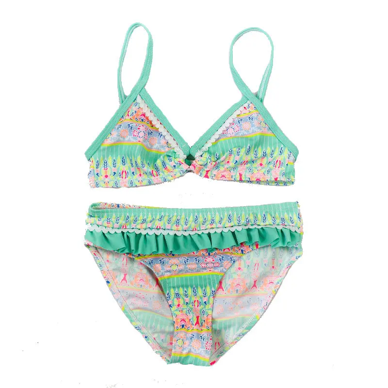 Новые детские комплекты бикини с цветочным принтом для девочек летние пляжные