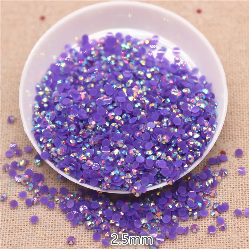 SS8 2мм / 2,5мм 5000шт / упаковка Смола Flatback стразы "Jelly" Темно-фиолетовый AB14 для декорирования ногтей.