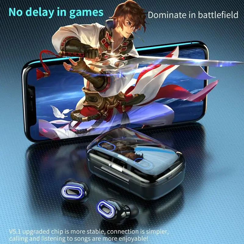 m1 tws 5 1 large screen led three electric digital display touch breathing light bluetooth headset emergency charging headphones free global shipping