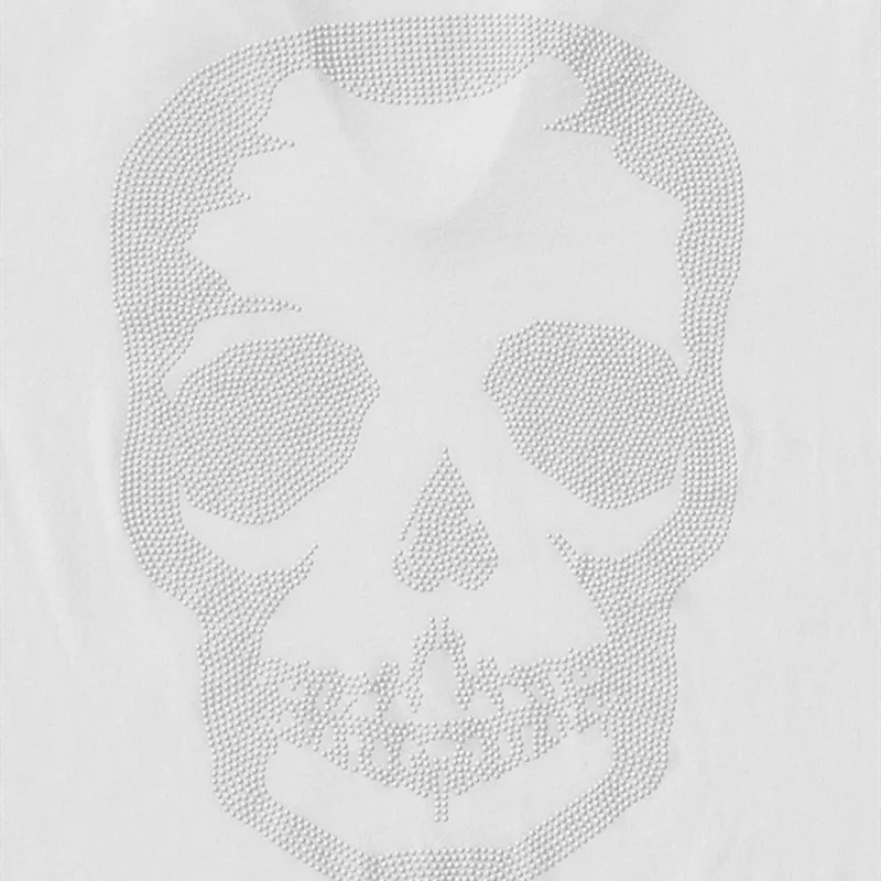 

Ladies Spring Autumn Black Fashion V-Neck Skulls Diamonds Cotton Long Sleeve T-Shirt Female High Street Brand Casual Tops ML024