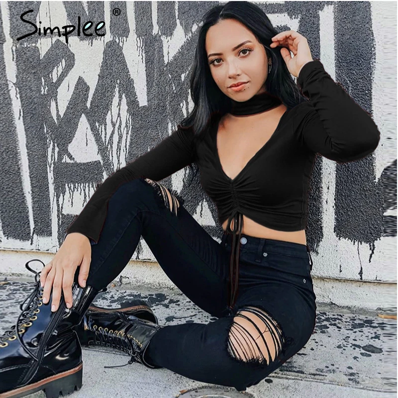 Женская рубашка Simplee с длинными рукавами привлекательный укороченный топ на