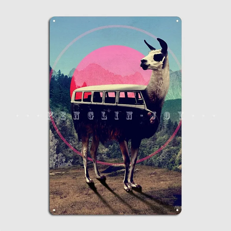 

Llama Metal Sign Cinema Garage Bar Cave Retro Wall Plaque Tin Sign Posters