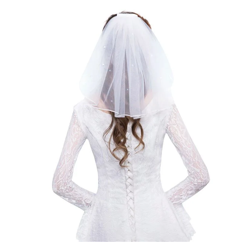 

Женская короткая жемчужная Фата, однослойная свадебная фата с гребнем, Белый/цвет слоновой кости, 40 см, 2021