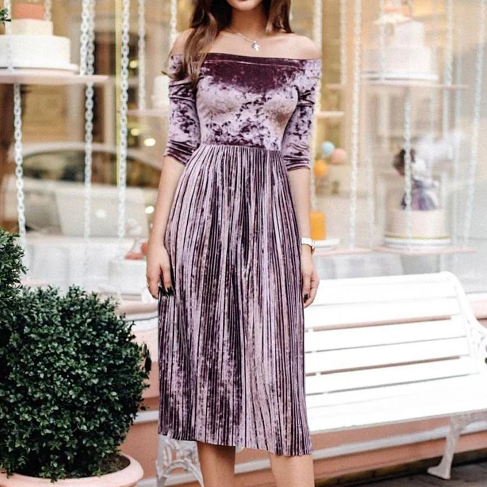 SUNGIFT женское бархатное платье с полукруглой кромкой Осеннее вечернее