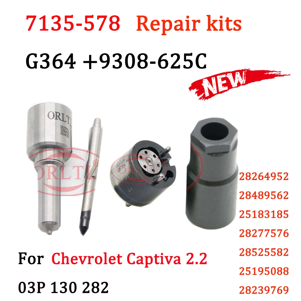 

ORLTL New Diesel Injector Repair Kits 7135-578 Sprayer Nozzle G364 H364 Control Valve 9308-625C For Chevrolet 03P130282 28264952