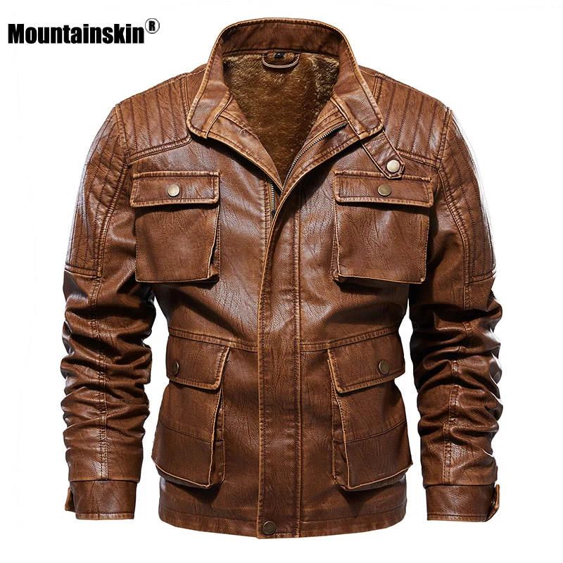 Мужская кожаная куртка Mountainskin повседневная мотоциклетная из искусственной кожи