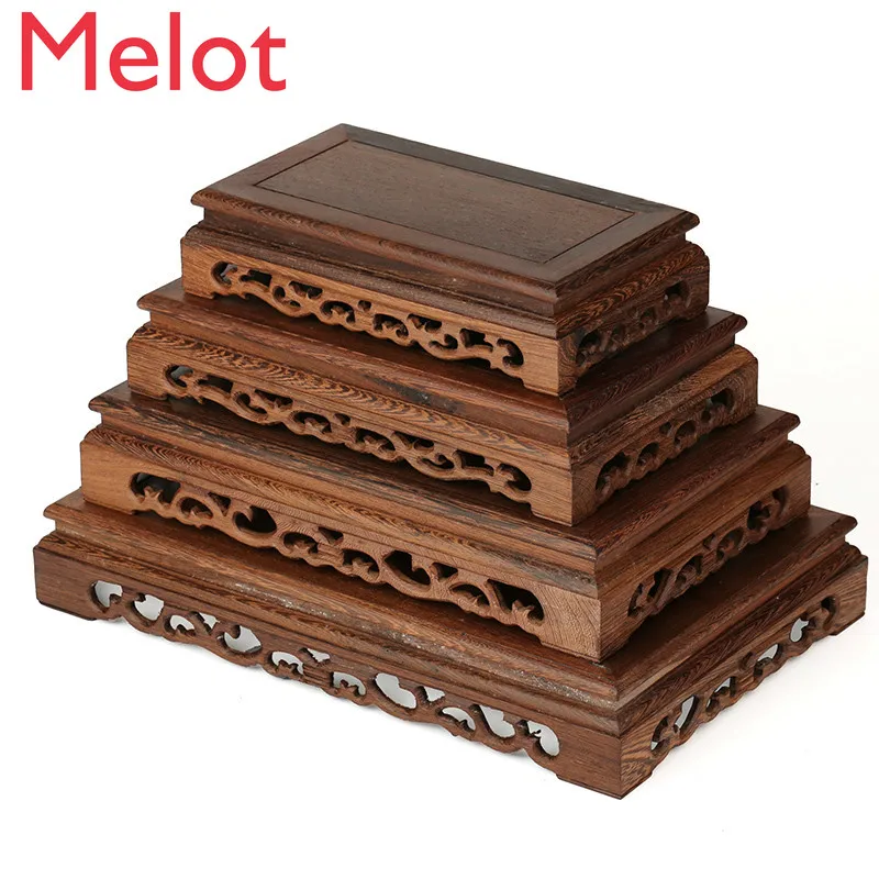 Китайская резная деревянная подставка для цветочного вазона "Красное дерево" с необычным каменным основанием в виде крыла курицы.